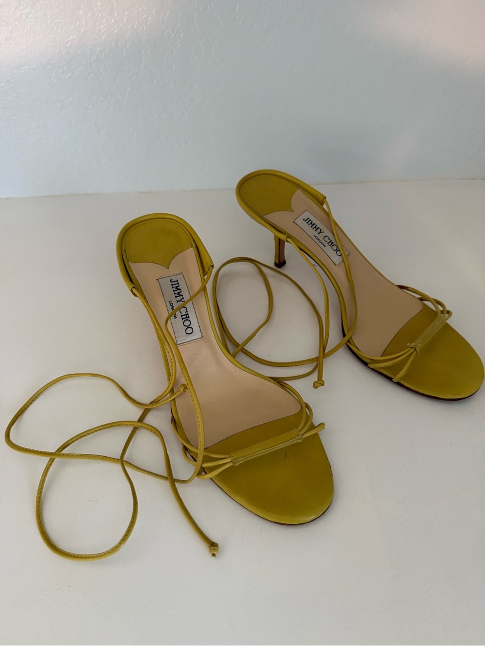Jimmy Choo yellow Mustard Lace-Up Strappy Heels, size 38,